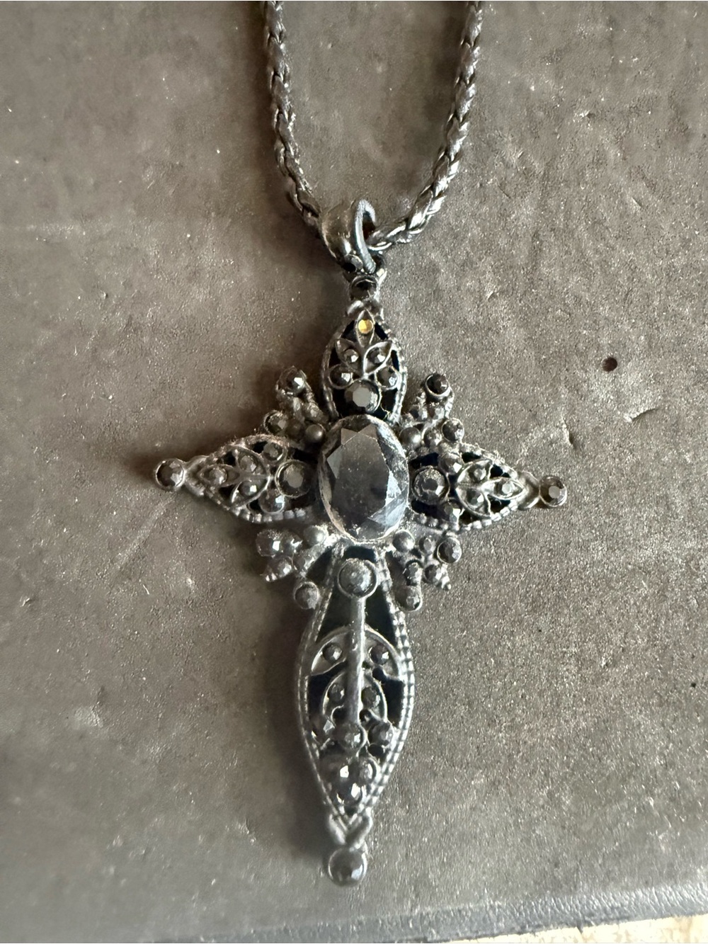 Black Filigree Cross Pendant Necklace -